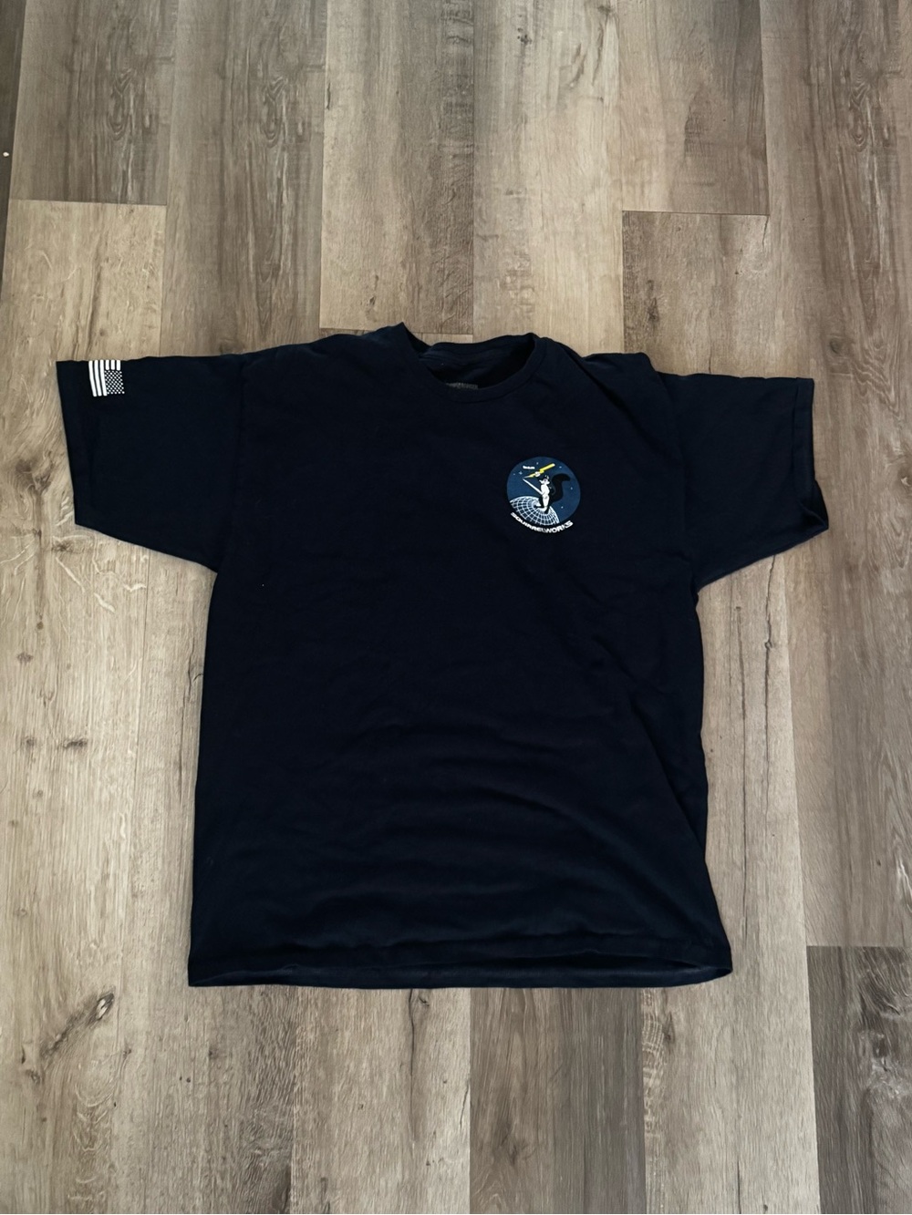 Men's Military Short Sleeve Navy Graphic Crew Tee with Subtle Chest Patch